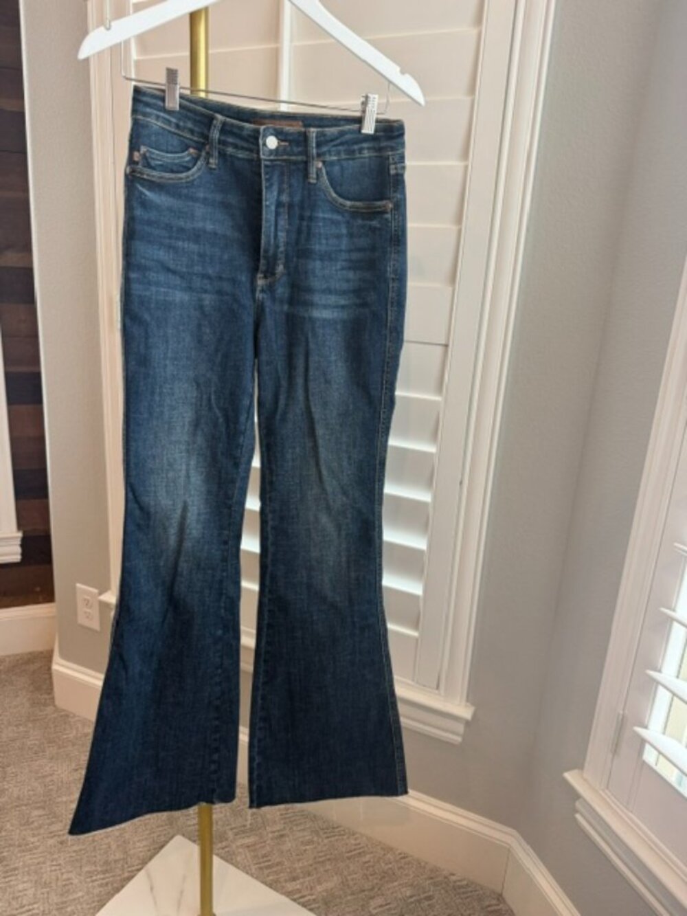 Judy Blue Flare Fit Jeans 7/28 Dark Wash Raw Hem Stretch Denim